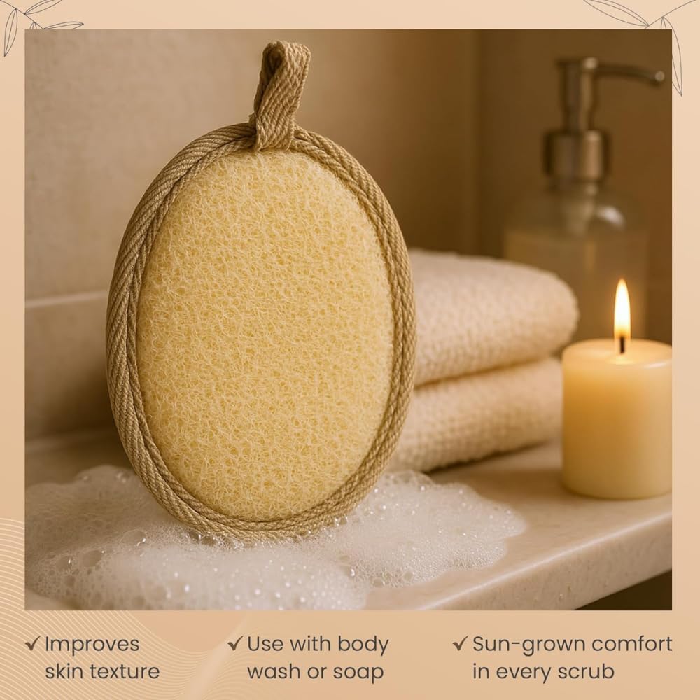 LUMIÈRÈ Natural Egyptian Loofah Sponge 10×16cm Oval Palm Size Body Scrubber for Deep Cleansing and Exfoliation, Bath Shower Exfoliating Sponge, Skin Care, Body Scrubber, Loofah Pad