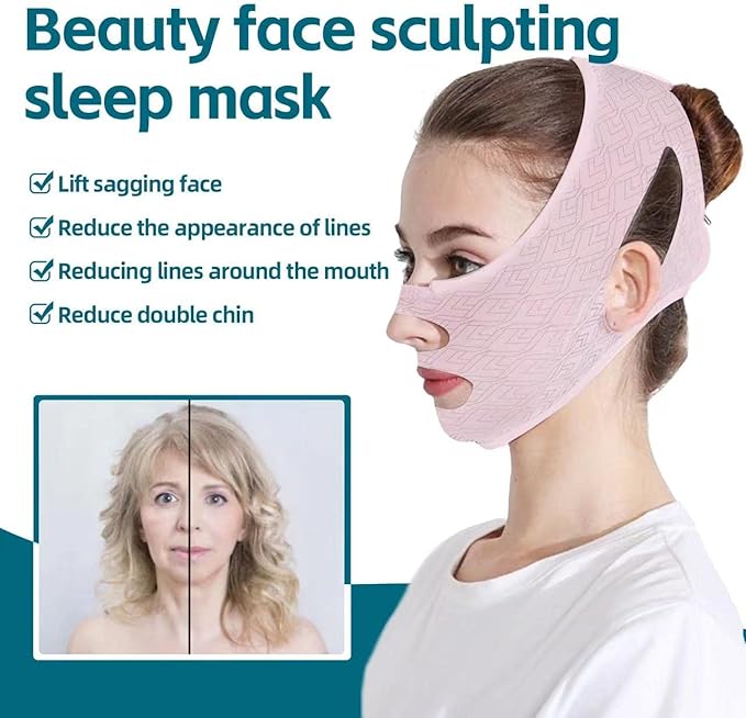 Beauty Face Sculpting Sleep Mask, Double Chin Reducer, Face Slimming Strap V Line Lifting Belt,Chin Strap, Face Slimmer,Face Tightening Chin Mask,Chin Strap for Double Chin for Women & Men（1Pcs）