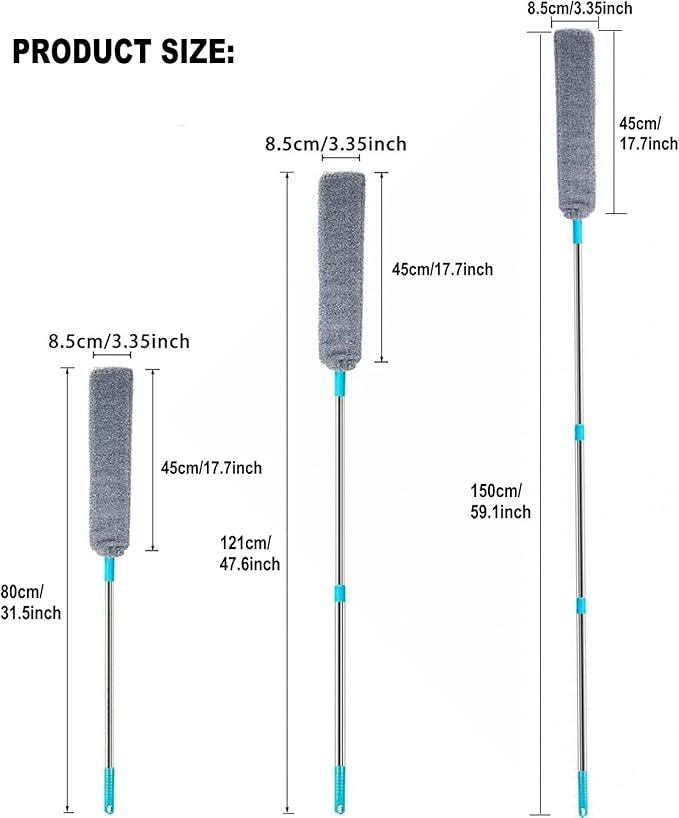 Under Appliance Microfiber Duster Dust Cleaning Brush with Extendable Pole (31.5''-47.6'') Retractable Gap Dust Cleaner Bendable Removable Washable Gap Duster for Sofa Bed Furniture Bottom