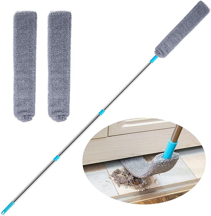 Under Appliance Microfiber Duster Dust Cleaning Brush with Extendable Pole (31.5''-47.6'') Retractable Gap Dust Cleaner Bendable Removable Washable Gap Duster for Sofa Bed Furniture Bottom