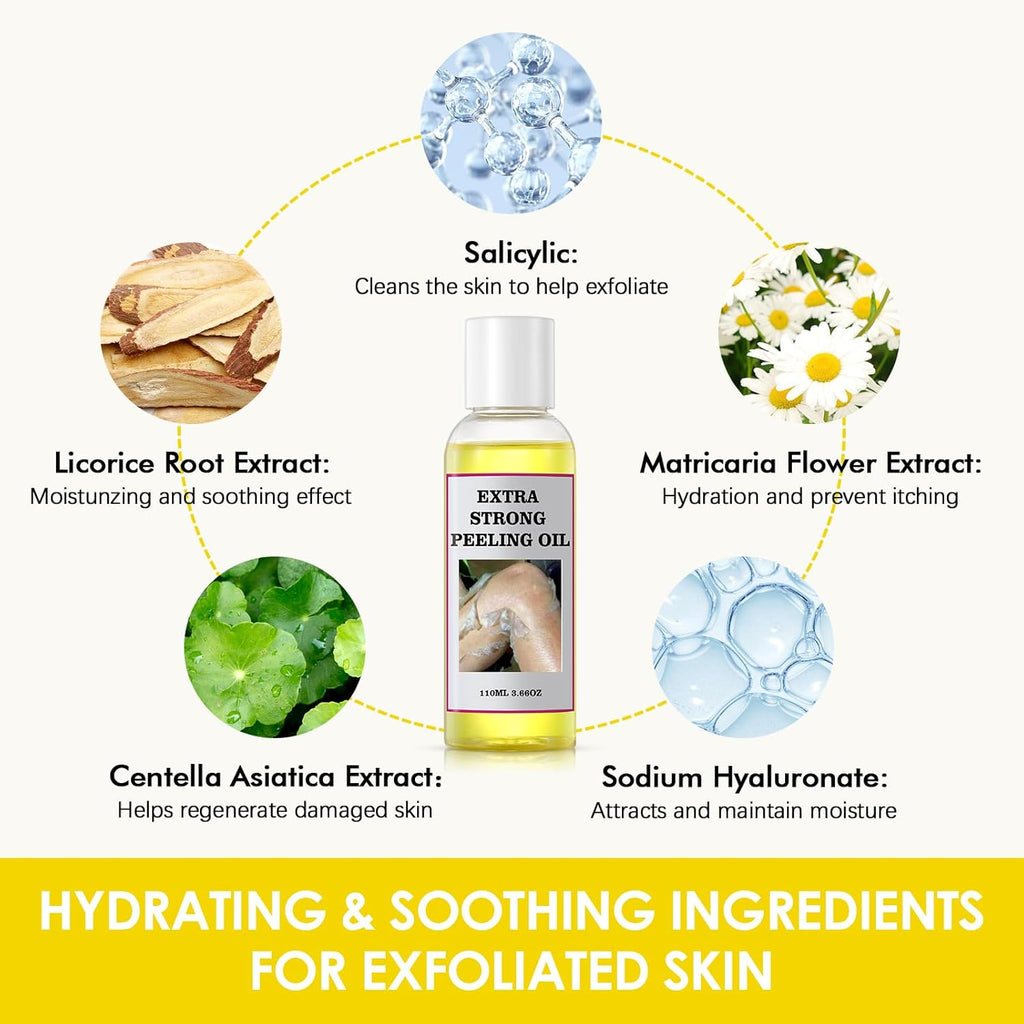 Peeling Oil For Dark Skin, Yellow With Salicylic Sodium Hyaluronate, Strong Extra Strength, Exfoliating Solution Body All Skin Type - 110Ml/3.66 Oz
