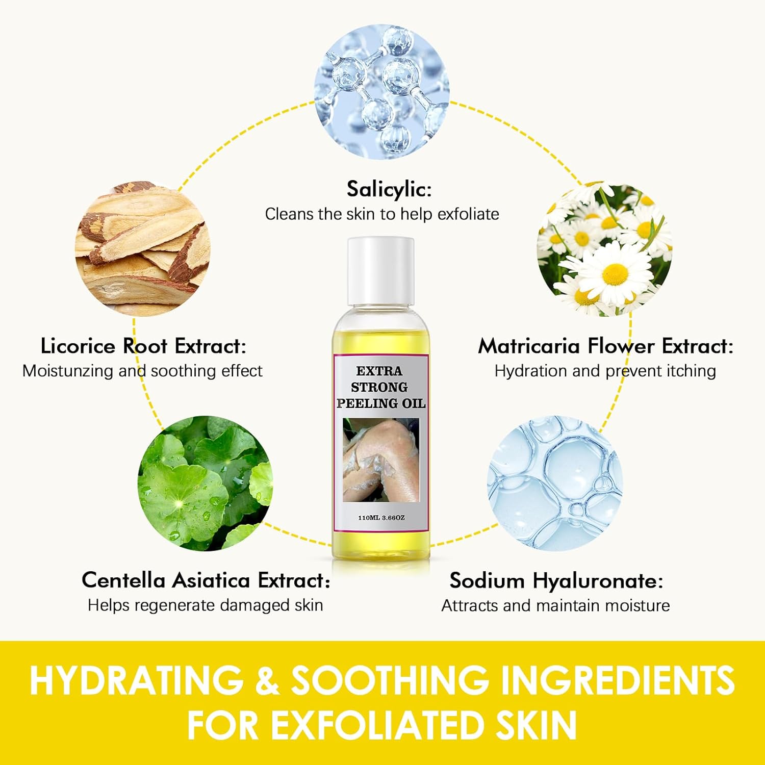 Peeling Oil For Dark Skin, Yellow With Salicylic Sodium Hyaluronate, Strong Extra Strength, Exfoliating Solution Body All Skin Type - 110Ml/3.66 Oz