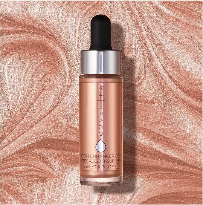 COVER FX Custom Enhancer Drops Liquid Highlighter, Versatile Illuminator, Blend with Foundation and Makeup, Rose Gold, 0.5 Fl Oz